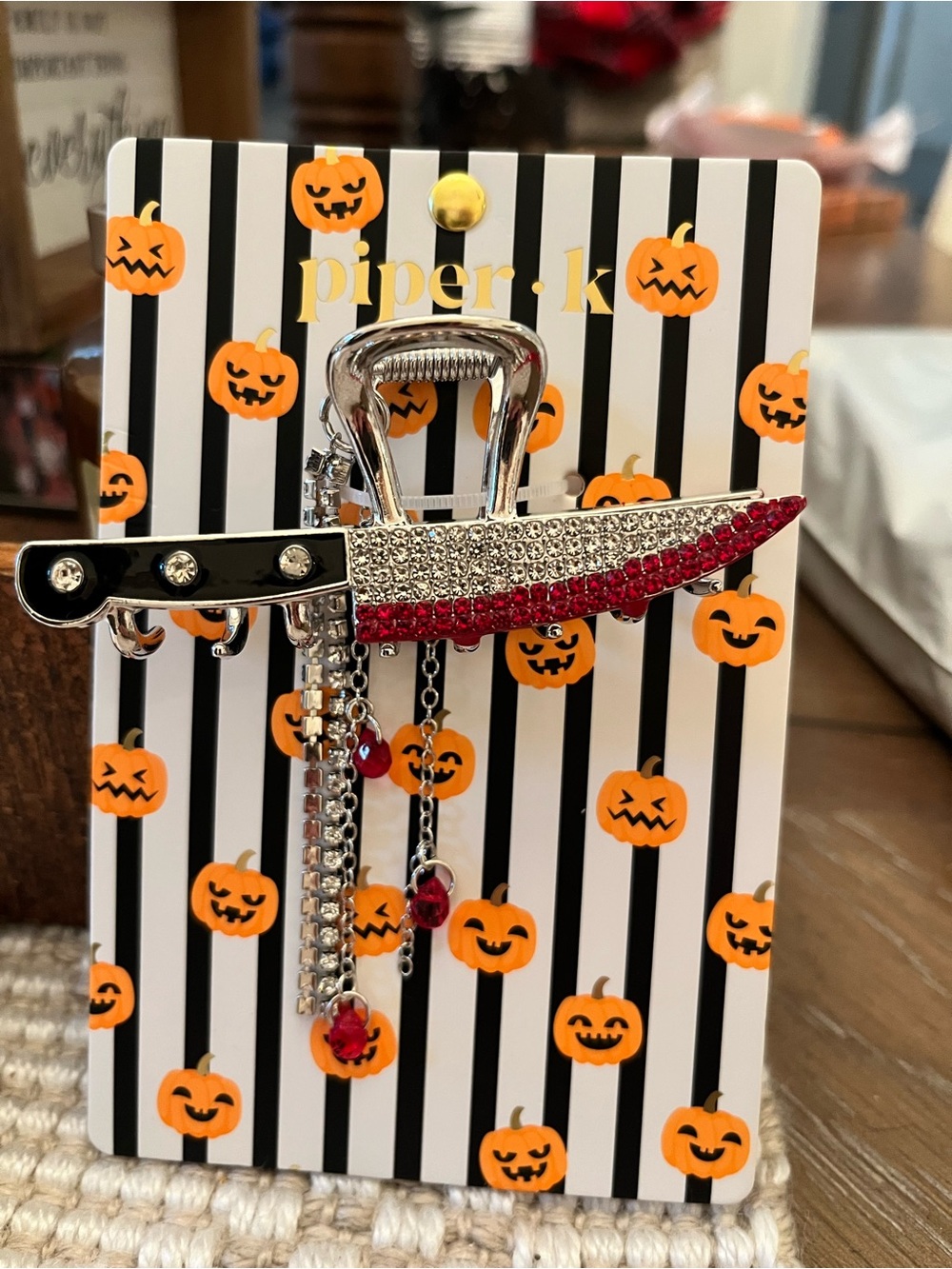 Piper Knife-Shaped Rhinestone Hair Clip in Red and Silver